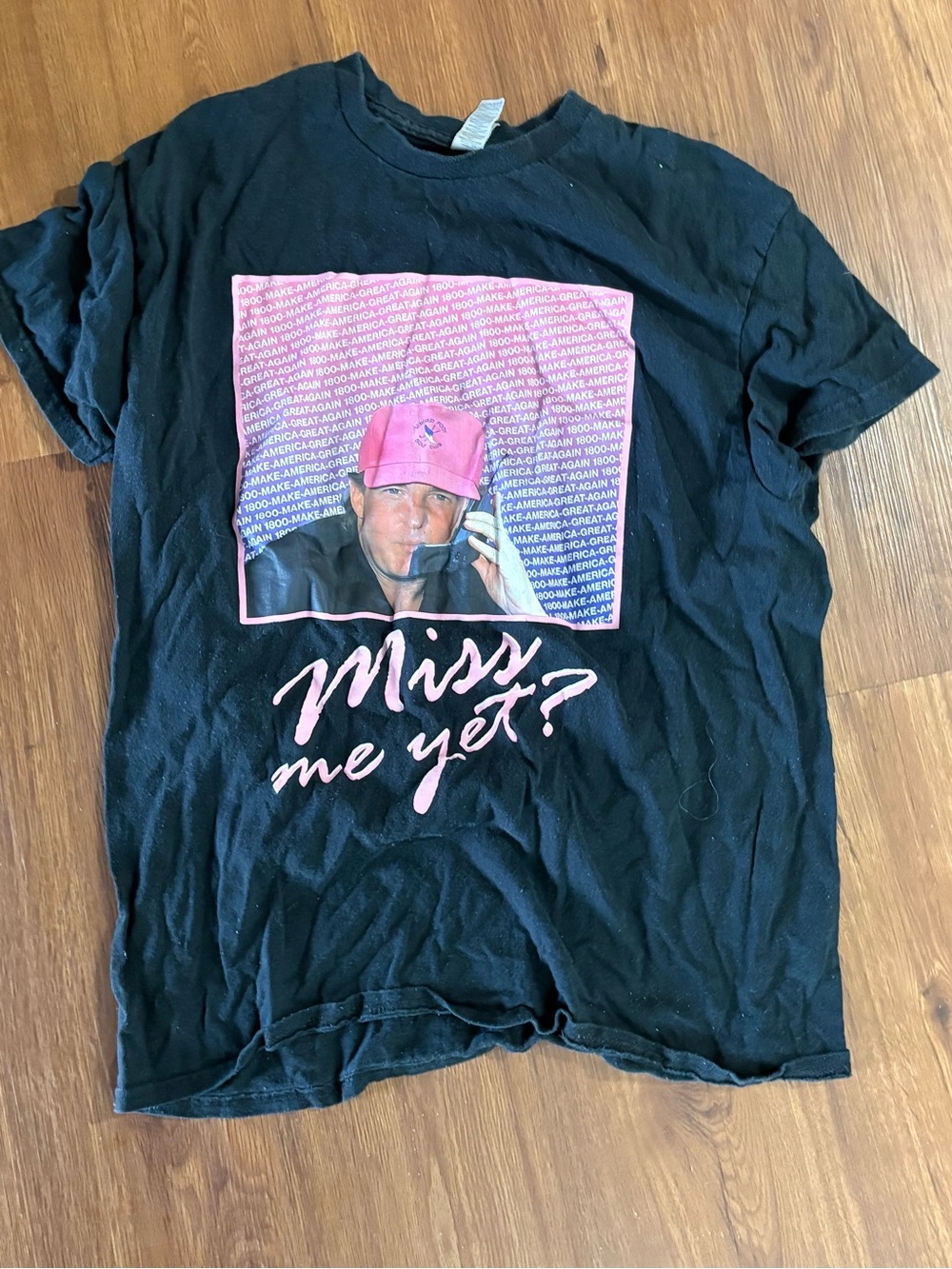 Miss Me Yet? Trump Graphic Tee - Black with Pink Print